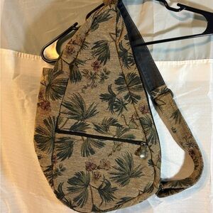 Ameribag Beige and Green Tapestry Palm Tree Crossbody Bag